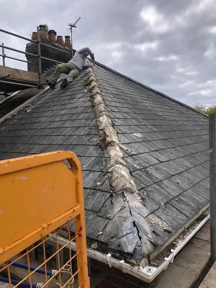 Slate roof ridge and chimney repair in Sidmouth